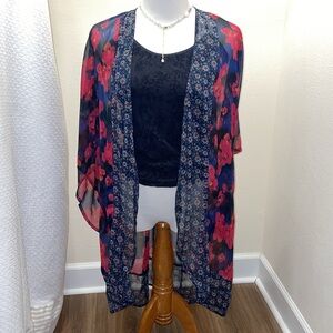 Vintage Sheer Dark Floral Kimono Top